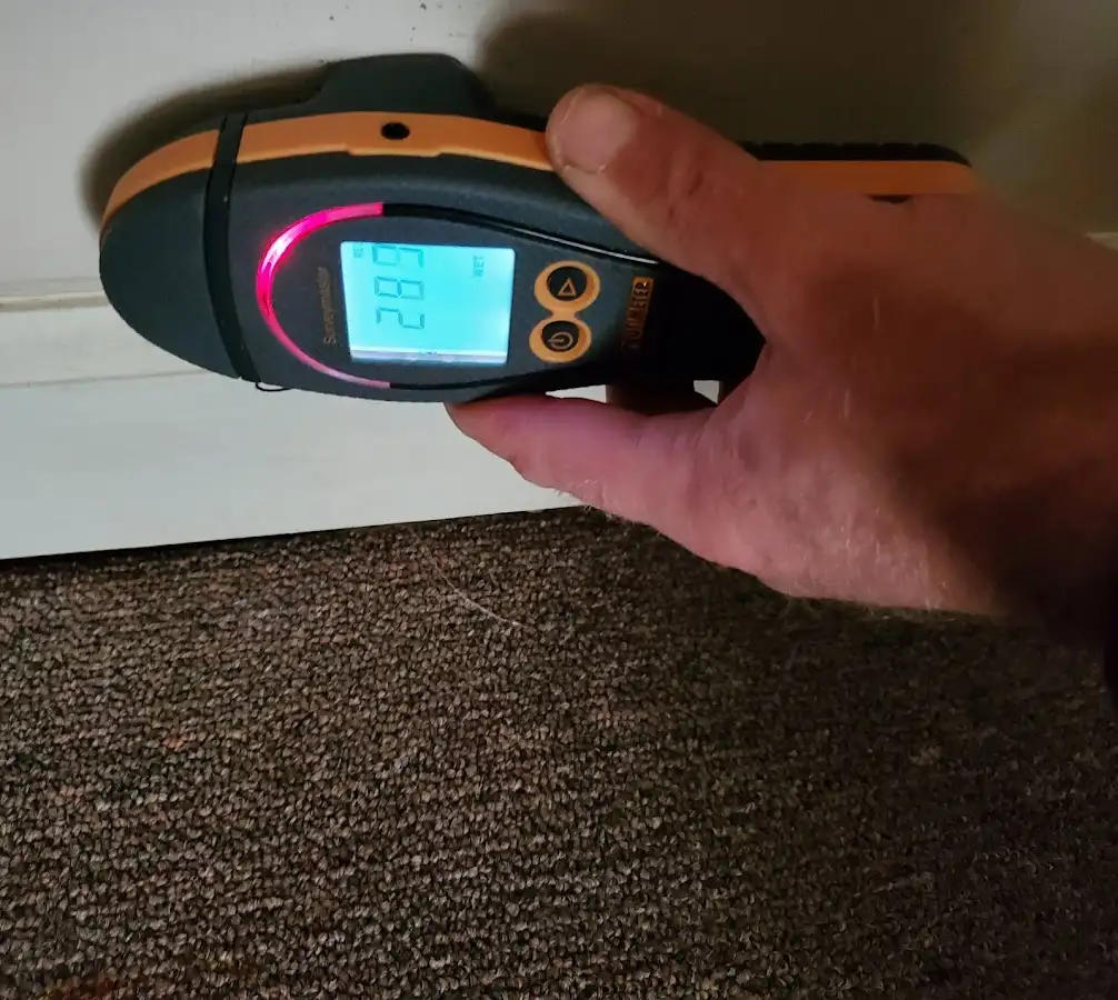 Moisture detection at baseboard during Burst Pipe Cleanup in Inwood